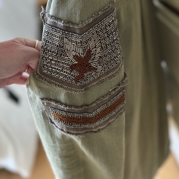 Free People Oversized Embellished Military Jacket Patch XS Boho - Picture 10 of 13